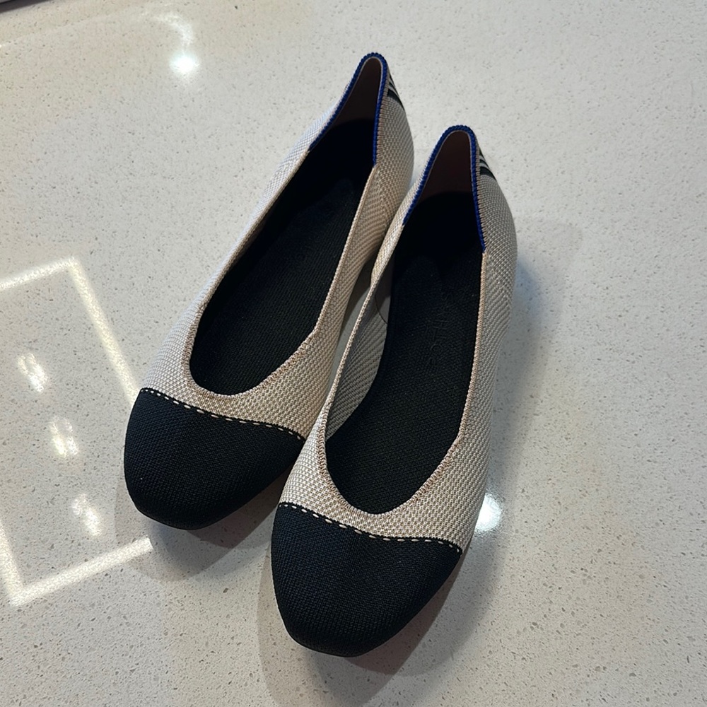Rothy's Black and Cream Flats